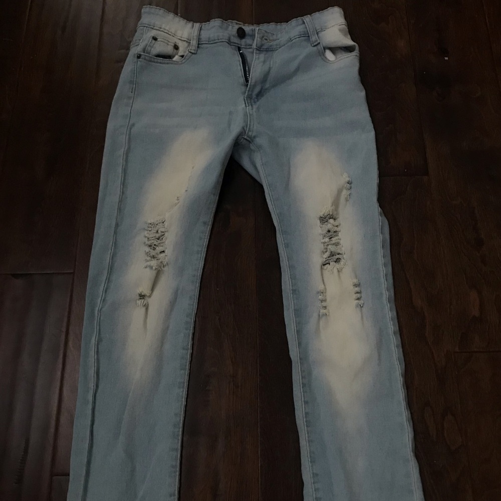 Boys Light Blue Distressed Jeans Size 14 Slim Fit